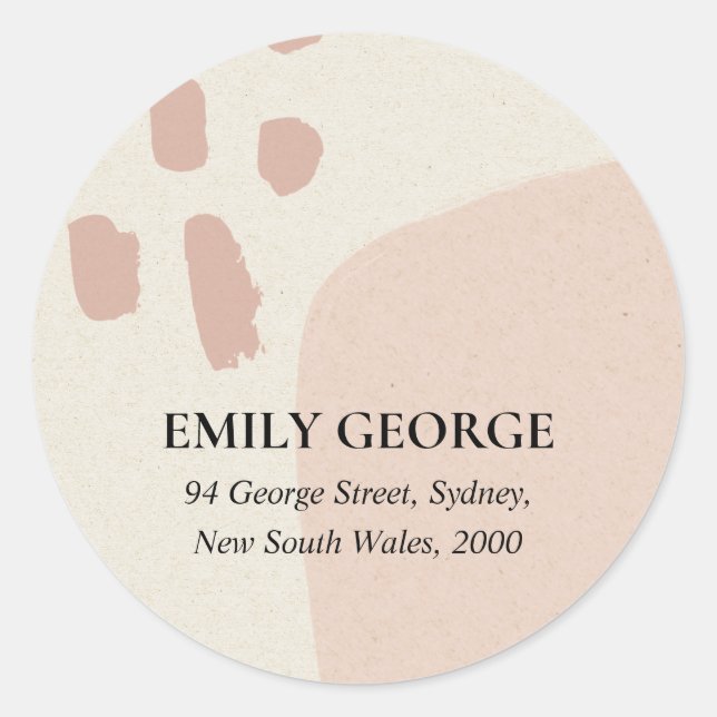 STICKER ROND ADRESSE KRAFT CHIC ROSE MODERNE ABSTRAITE (Devant)