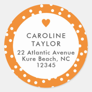Sticker Rond Adresse Mignonne Fille Polka Dots Cœur Orange Prép