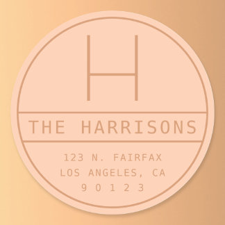 Sticker Rond Adresse moderne & monogramme | Pêche