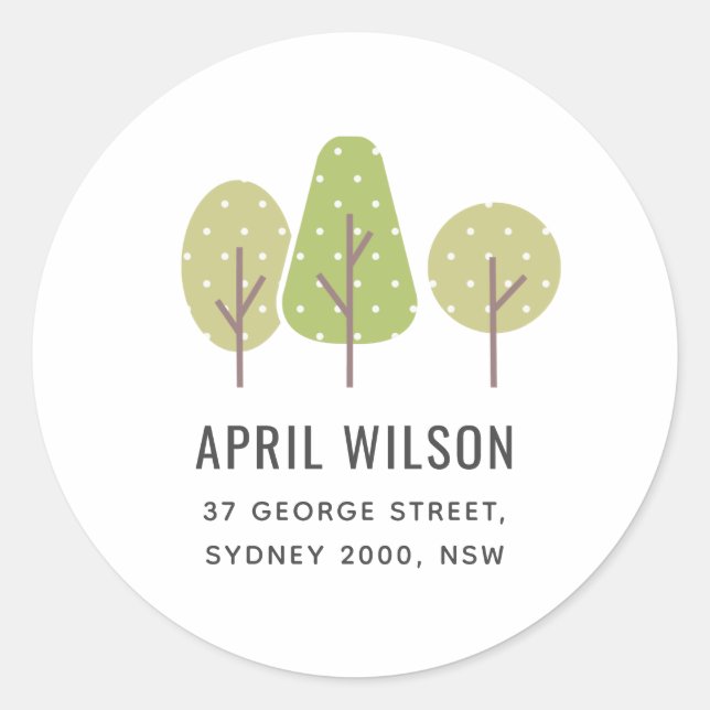 STICKER ROND ADRESSE PAYSAGE PASTEL GREEN TREE TRIO PAYSAGE (Devant)