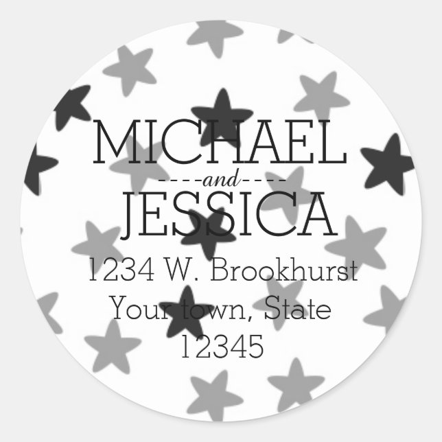 Sticker Rond Adresse personnalisée par étoiles de gris (Devant)