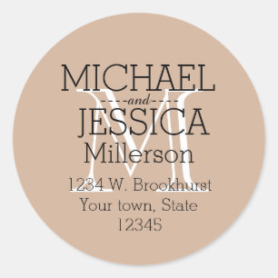Sticker Rond Adresse personnalisée par monogramme blanc crème