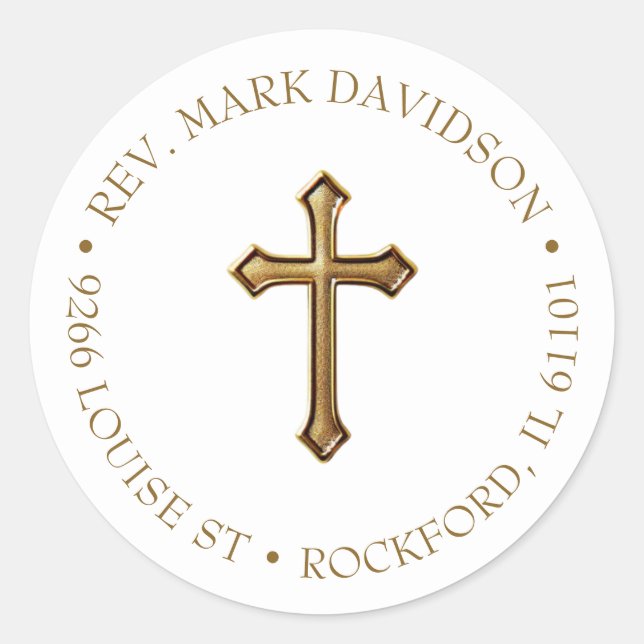 Sticker Rond Adresse religieuse Gold Cross (Devant)