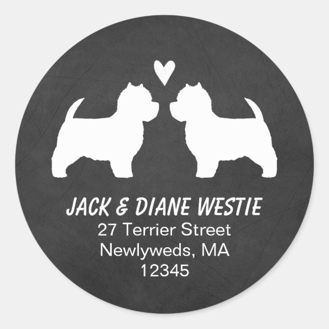 Sticker Rond Adresses de retour des silhouettes de Westie (Devant)