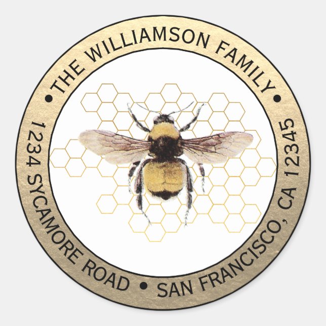 Sticker Rond Adresses de retour Ronde BumbleBee Rustique (Devant)