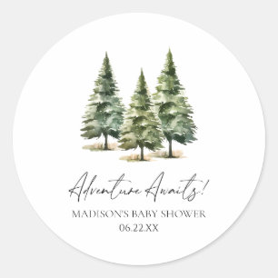 Sticker Rond Adventure Attend ! Baby shower des pins d'hiver