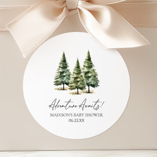 Sticker Rond Adventure Attend ! Baby shower des pins d'hiver