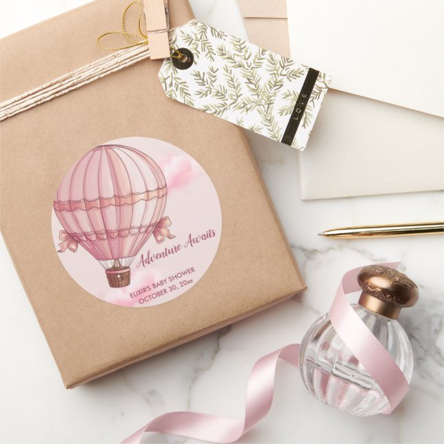 Sticker Rond Adventure Attend le Baby shower de ballon à air ch (Cadeaux)