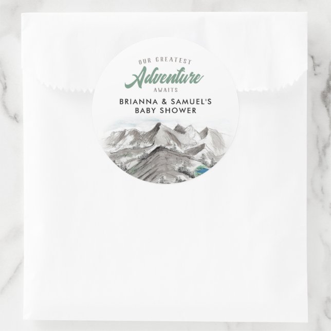 Sticker Rond Adventure Await Couples Baby shower Mountains (Sac)