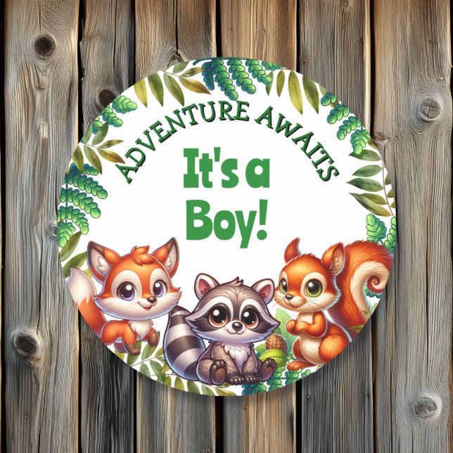 Sticker Rond Adventure Await It's a Boy Baby shower (Créateur téléchargé)