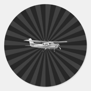 Sticker Rond Aéronef Cessna Silhouette Flying Black Burning