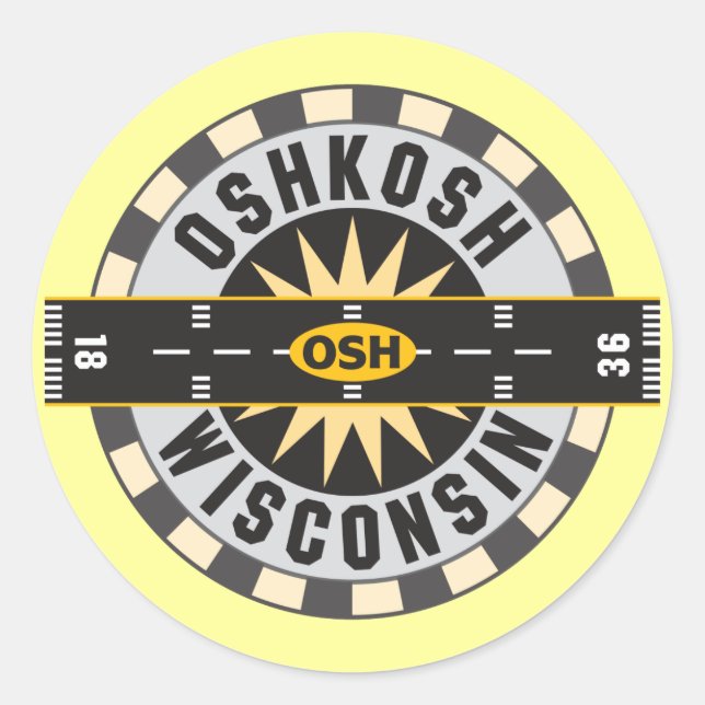Sticker Rond Aéroport d'Oshkosh, WI OSH (Devant)