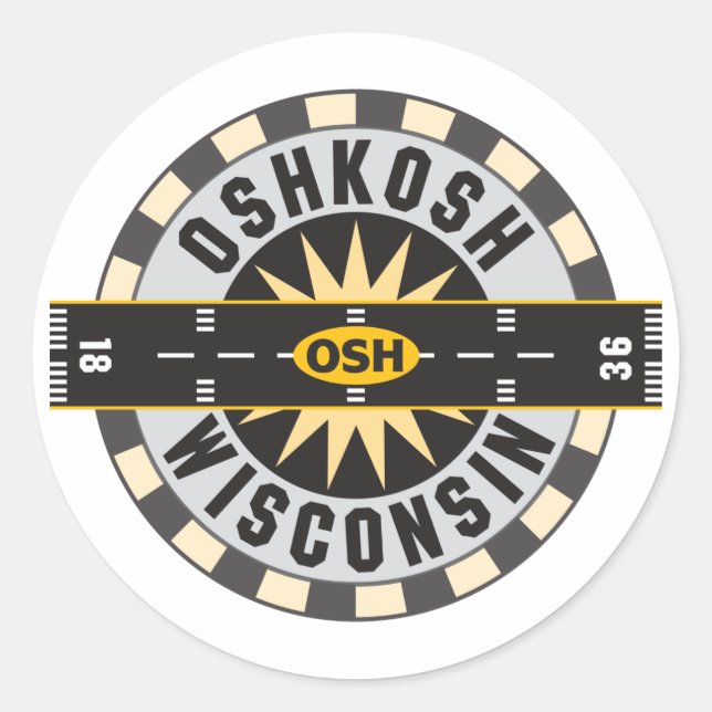 Sticker Rond Aéroport d'Oshkosh, WI OSH (Devant)