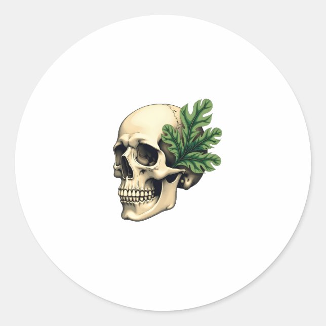 Sticker Rond Aesthetic Goth Grunge Skull Tropical Monstera Leaf (Devant)