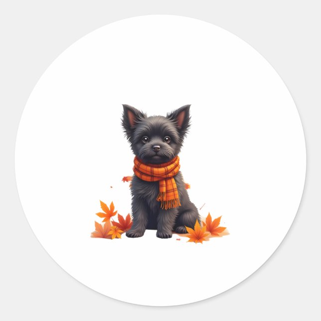 Sticker Rond Affenpinscher Au Coeur Fait De Feuilles D'Automne (Devant)