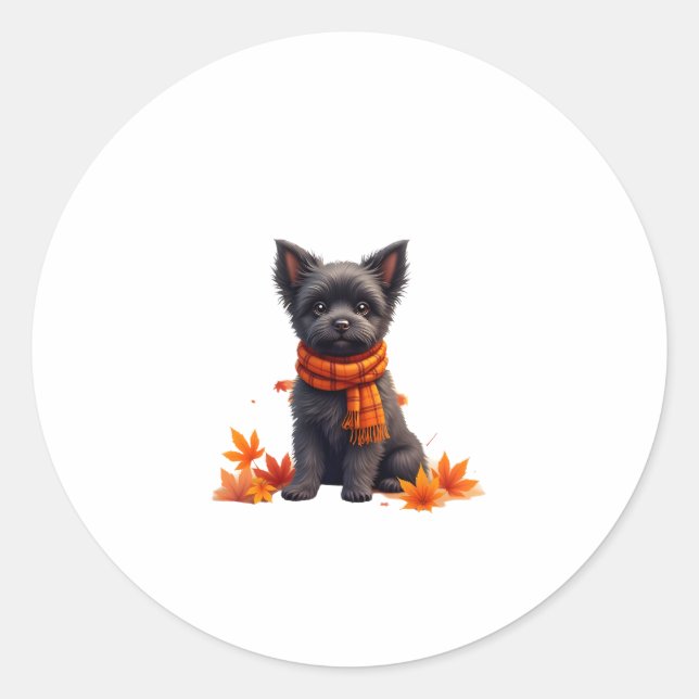 Sticker Rond Affenpinscher Au Coeur Fait De Feuilles D'Automne (Devant)