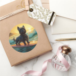 Sticker Rond Affenpinscher Beach Surf Peinture