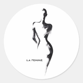 Sticker Rond Affiche de peinture simple gouache La Femme 01