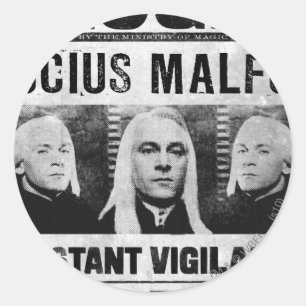 Sticker Rond Affiche de recherche de Lucius Malfoy