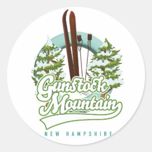 Sticker Rond Affiche de ski de la montagne Gunstock New Hampshi