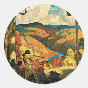 Sticker Rond Affiche de voyage vintage NC Wyeth, Dans le vieux