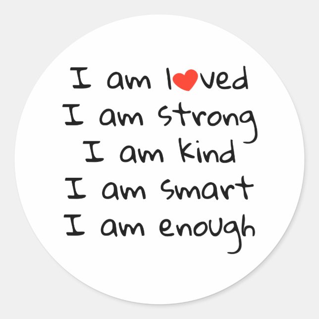 Sticker Rond Affirmations Typographie cardiaque Rouge Noir (Devant)