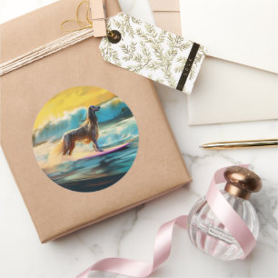 Sticker Rond Afghan Hound Beach Surf Peinture