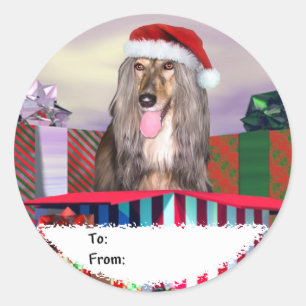 Sticker Rond Afghan Hound Christmas Surprise Tags cadeaux