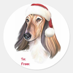 Sticker Rond Afghan Hound Red Père Noël Cadeau de Noël Tags