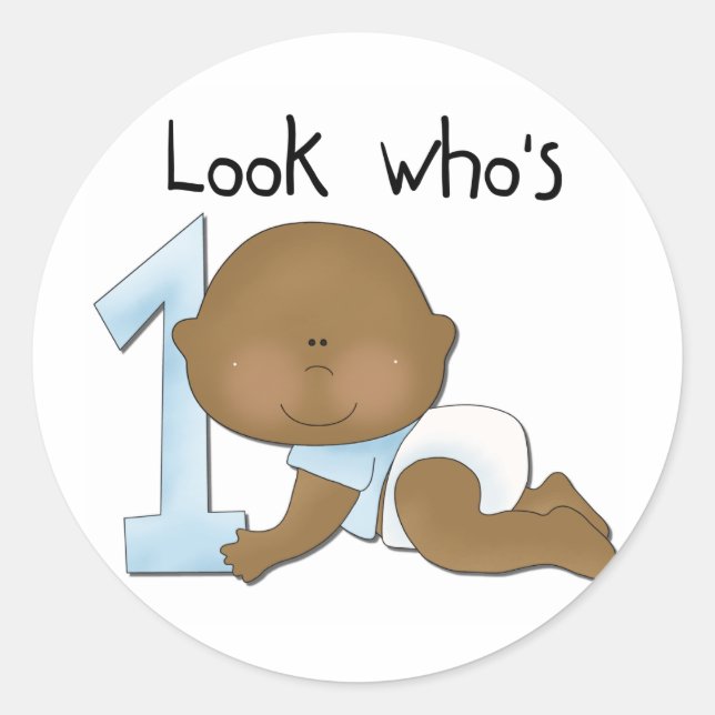 Sticker Rond African American Boy 1st Birthday Tshirts and Gift (Devant)