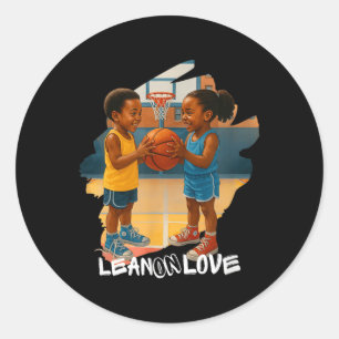 Sticker Rond African American Boy And Girl Jouant Au Basket