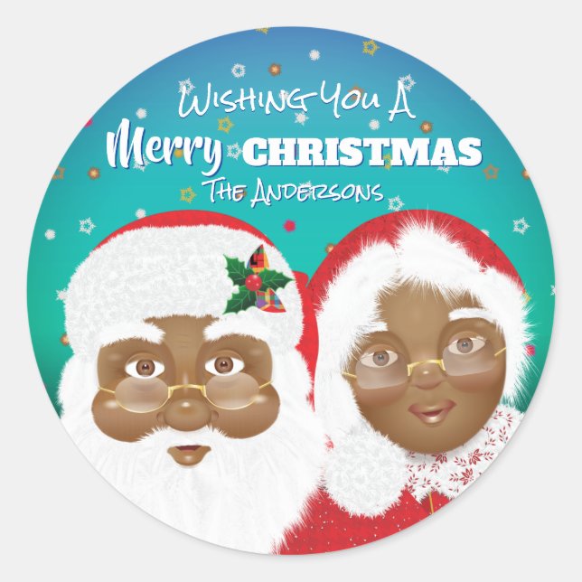 Sticker Rond African American Père Noël et Mme Claus Christmas (Devant)
