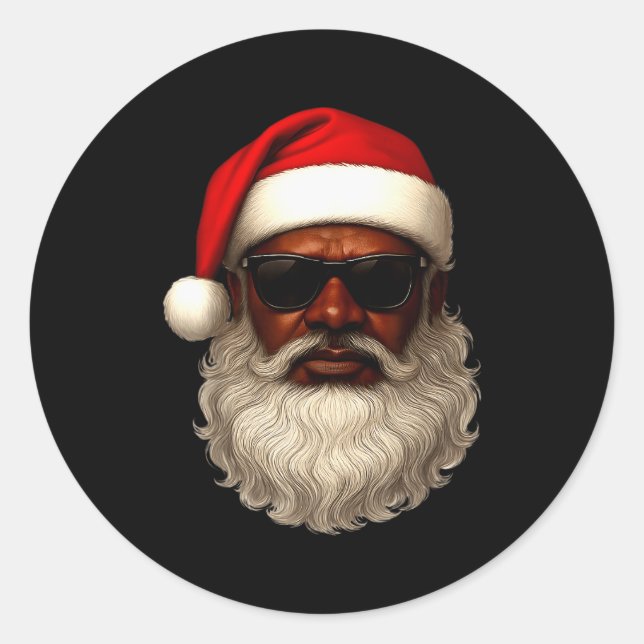 Sticker Rond African American Santa Christmas Pajama Cool Black (Devant)