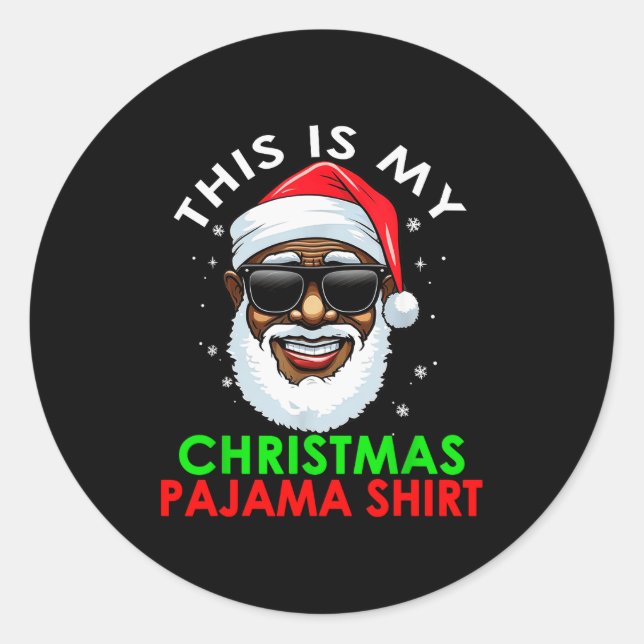 Sticker Rond African American Santa Claus Christmas Pajama Shir (Devant)