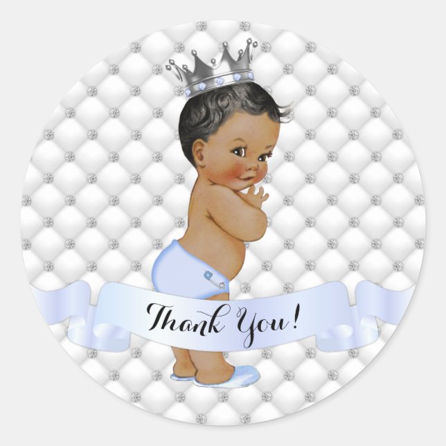 Sticker Rond Afro-Américain Diamants Bijoux Couronne Bleu (Devant)