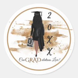 Sticker Rond Afro-Américain Invitation à la graduation (Lt Skin