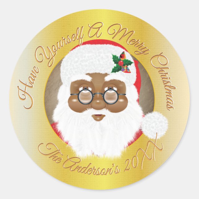 Sticker Rond Afro-Américain Père Noël Noël (Devant)