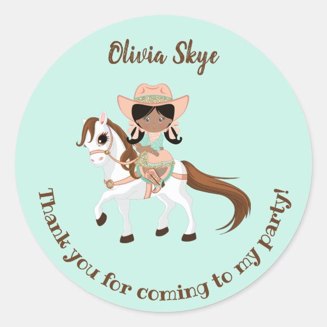 Sticker Rond Afro-Américaine Cowgirl sur Horse Girl Anniversair (Devant)