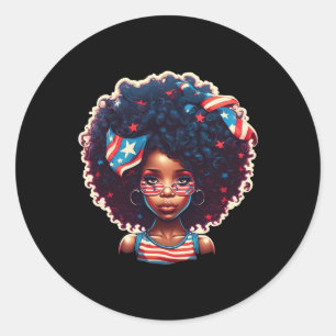Sticker Rond Afro Black Girl Us Drapeau Melanin 4 juillet Afriq