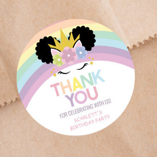Sticker Rond Afro Puff Unicorn Rainbows fête d'anniversaire Fav
