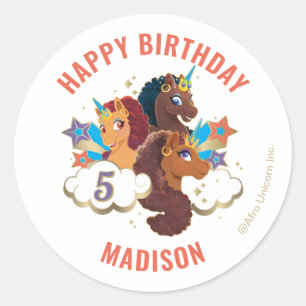 Sticker Rond Afro Unicorn   Filles magiques Anniversaire
