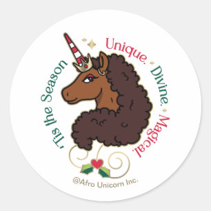 Sticker Rond Afro Unicorn 'Tis Season Holiday Unicorn