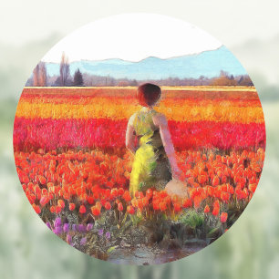 Sticker Rond Afternoon dans les Tulip Fields