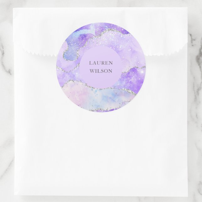 Sticker Rond Agate Pailleté Violet Bleu (Sac)