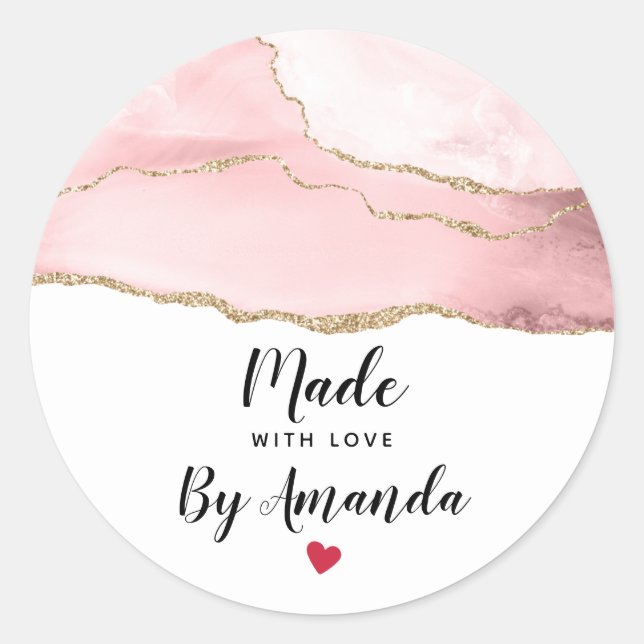Sticker Rond Agate rose pâle fait d'amour (Devant)