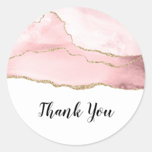 Sticker Rond Agate rose vierge avec Merci à ruban or