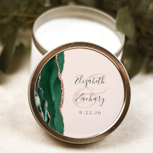 Sticker Rond Agate Script Émeraude Rose Gold Blush Mariage