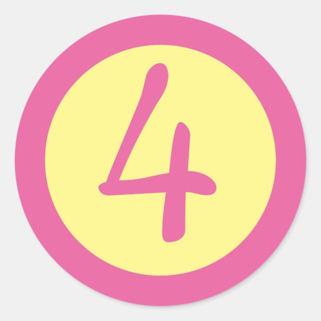 Sticker Rond Age 4 Numéro Texte rose personnalisable sur Jaune (Devant)
