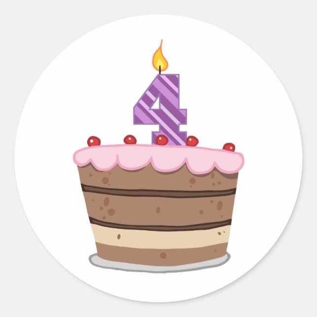 Sticker Rond Âge 4 sur le gâteau d'anniversaire (Devant)