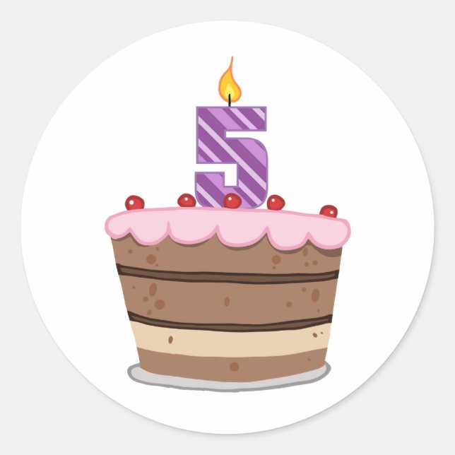 Sticker Rond Âge 5 sur le gâteau d'anniversaire (Devant)